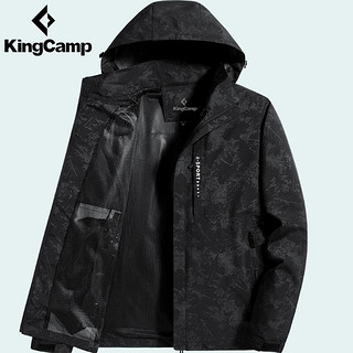 KingCamp迷彩冲锋衣男薄款外套春秋季防风防水保暖登山服户外运动休闲夹克 迷彩蓝 S