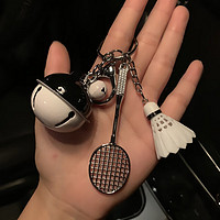 DCW 羽毛球挂件钥匙扣创意礼品运动钥匙链饰品钥匙绳定制刻字 球拍挂件+黑白铃铛