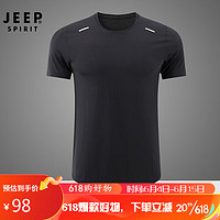 JEEP吉普 运动短袖T恤男夏季简约透气训练跑步上衣服 3808黑色2XL