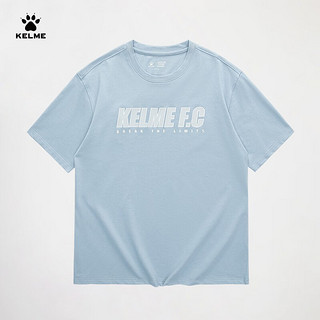 卡尔美（KELME）短袖T恤男2023夏季新款运动休闲时尚印花纯棉宽松纯色情侣款短t女 灰蓝色 XL