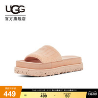UGG夏季女士舒适厚底大logo露趾休闲时尚一字凉鞋拖鞋 1126350 PFTR | 浅桃粉色 37 鞋内长：23CM
