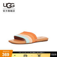 UGG夏季女士休闲舒适露趾条纹色时尚凉鞋平底一字凉拖鞋 1126430 MSYS | 柑橘色/天空蓝色 40 鞋内长：26CM