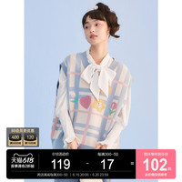 乐町初秋可爱针织背心女休闲春季新款外搭叠穿减龄趣味格纹马甲 XS 蓝格纹(现货)