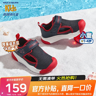 移动端：SKECHERS 斯凯奇 男宝宝凉鞋1-3岁儿童鞋子夏季小童网鞋防踢包头凉鞋302824N 男童/海军蓝色/红色/NVRD 24