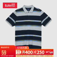 Baleno 班尼路 2023抗菌条纹polo衫男潮ins短袖翻领弹力半袖衫 33E 冰花灰 L