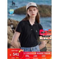 HAZZYS 哈吉斯 女装 2023夏季新款polo领小清新时尚百搭T恤衫ASTSE03BF01 黑色BK 160/84A 38