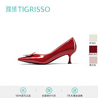 tigrisso 蹀愫 新漆皮尖头细高跟浅口红色单鞋女TA32119-12