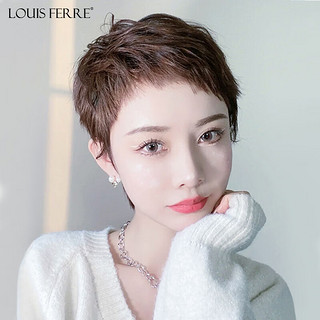 LOUISFERRE路易假发女真发自然蓬松全头套斜刘海纹理短发 自然黑全真辫发