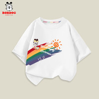 BoBDoG巴布豆卡乐女童短袖2023新款夏季纯棉吸汗薄款女孩粉色舒适休闲宽松上衣 白 虹桥小丽 100