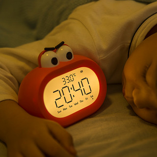 闹钟学生专用起床神器儿童男孩女孩新款智能电子时钟计时器两用 10厘米 朱红色+两节电池 英文版