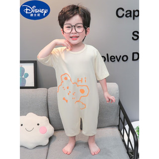 迪士尼（Disney）宝宝睡衣莫代尔连体夏季薄款男童冰丝面膜睡袋婴儿防踢儿童空调服 米色 73cm