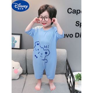 迪士尼（Disney）宝宝睡衣莫代尔连体夏季薄款男童冰丝面膜睡袋婴儿防踢儿童空调服 米色 73cm