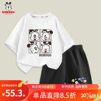 BoBDoG巴布豆卡乐男童套装儿童纯棉透气T恤中大童夏季休闲短裤短袖两件套 白 淘气巴布-黑 气泡巴布X 110