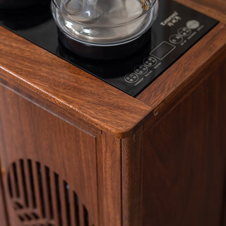 竹帅嘟嘟移动茶台茶车家用茶水柜实木小茶桌茶几功夫茶具套装烧水壶一体柜 实木双抽屉+杏色玻璃款电器 小茶柜