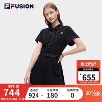 斐乐(FILA) FUSION潮牌女子梭织连体裤2023夏新款时尚休闲宽松短裤 正黑色-BK 160/80A/S