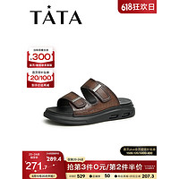 他她（TATA）2023夏商场同款时尚简约百搭纯色拖鞋男新款VWN01BT3 棕色 38