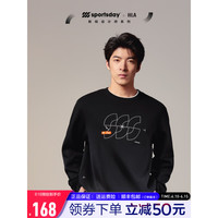 HLA海澜之家卫衣男春秋23新运动刺绣纯色圆领长袖男HNZWW3Y041A 黑色6A 165/84A/S