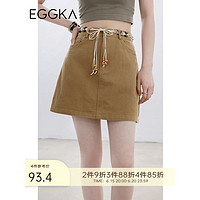 EGGKA 高腰a字半身裙女显瘦春夏2023年新款小个子设计感小众短裙子 卡其色 S