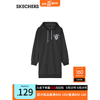 斯凯奇（Skechers）春季中长款连帽衫卫衣裙女子针织连衣裙L420W327 碳黑/0018 S