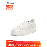 KISSCAT接吻猫女鞋夏季新款厚底小白鞋简约百搭休闲板鞋女KA42553-50 白色 34