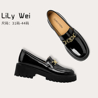 Lily Wei黑色厚底乐福鞋夏季透气学院风英伦单鞋大码春秋jk小皮鞋