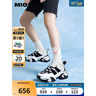 MIO米奥2023春季拼色厚底时尚休闲鞋潮酷个性舒适显高老爹鞋女鞋 白/黑色 34