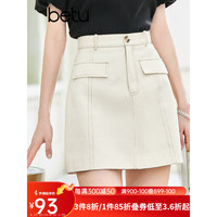 百图betu女装2023夏季新款半身裙知性风高级感显瘦百搭短裙女2305T50 米白 L