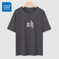真维斯(JEANSWEST)白色冰丝网眼短袖T恤男夏季新款潮牌时尚宽松百搭轻薄透气速干衣 深灰 复古字母_K_前正中 XL
