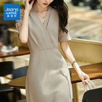 JEANSWEST 真维斯 连衣裙女夏季轻奢真丝气质2023收腰法式高级感凉季显瘦卡其色L