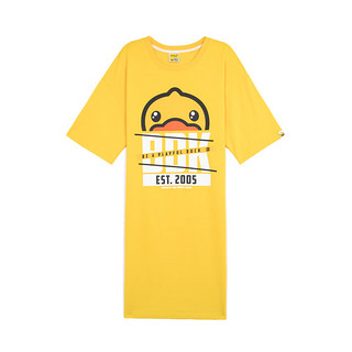 B.Duck小黄鸭短袖连衣裙2023年夏季新款经典宽松中长款活力黄T恤裙 黄色 XL
