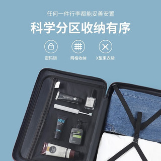 90分行李箱男女万向轮登机密码箱大容量旅行出差商务PC拉链箱拉杆箱 魅海蓝 20英寸