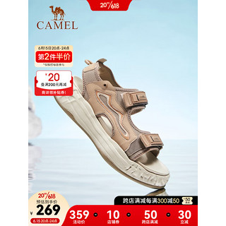 骆驼（CAMEL）2023新款透气魔术贴厚底溶解时尚休闲户外凉鞋男士 杏色 39