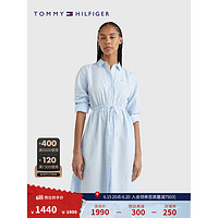 TOMMY HILFIGER 23新款春夏女装纯棉府绸条纹系带合身版衬衫裙连衣裙39197 浅蓝色条纹0BD 36