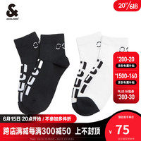 杰克·琼斯（JACK&JONES）夏季休闲百搭个性潮字母织花2双装凉爽舒适袜子男袜22321Q022 黑色 26-28/L