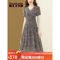 丹慕妮尔法式复古碎花连衣裙女2023夏季新款气质高腰v领中长裙子 花色 S