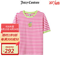 Juicy Couture 橘滋 T恤女2023夏季新款美式百搭条纹撞色边短袖上衣潮 粉红 XS