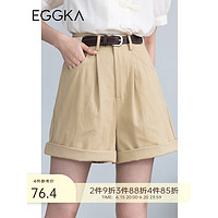 EGGKA 休闲短裤女高腰春夏季2023年新款小个子薄款宽松阔腿裤 卡其色 M