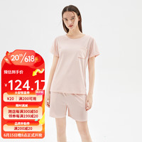 淳度莫代尔+棉情侣睡衣女夏天短袖男士家居服套装薄款 浅粉色 L