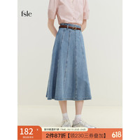 范思蓝恩23FS12537设计感分割拼接牛仔裙夏新品高腰显瘦A字半身裙 牛仔蓝 XS