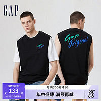 Gap男装夏季2023新款LOGO无袖背心672034运动休闲上衣 黑色 180/96A(M)