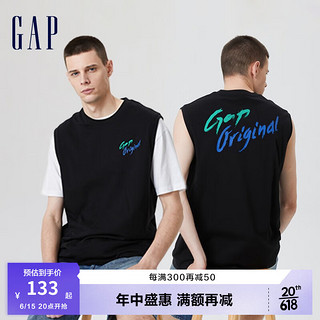 Gap男装夏季2023新款LOGO无袖背心672034运动休闲上衣 黑色 180/96A(M)