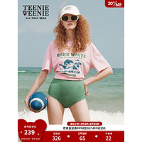 Teenie Weenie小熊2023夏季新款印花舒适宽松圆领短袖T恤女 粉色 165/M