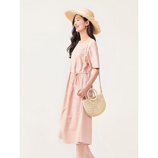 飞鸟和新酒粉色连衣裙女2023夏季新款中长款宽松显瘦短袖长裙 浅粉红CD01 L