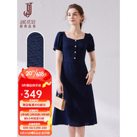 經典故事(JANE STORY)2023新款高级感质感法式连衣裙女夏季短袖气质方领修身小众裙子 M05深蓝色 155/80A/S