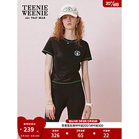 Teenie Weenie小熊2023夏季新款率性短款圆领短袖天丝莱赛尔T恤女 黑色 155/XS