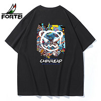 富铤（FORTEI）T恤男时尚潮流百搭青年恶魔笑脸印花纯棉短袖CHR T6015 黑色 S