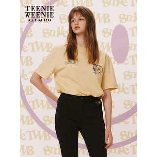Teenie Weenie小熊2023年新款基础纯色圆领立体装饰短袖T恤衫女装 黄色 155/XS