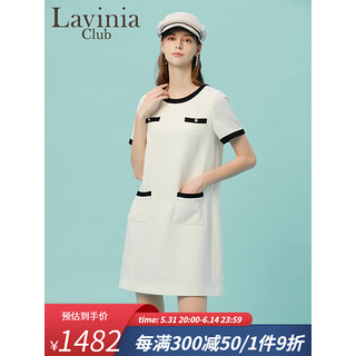 Lavinia ClubLavinia 醋酸小香风连衣裙女夏季2023新款高级感通勤气质直筒裙子 米白色 160/84A