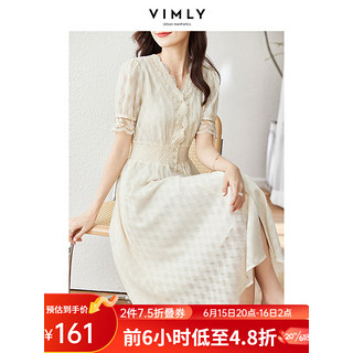 梵希蔓梨型身材穿搭连衣裙女夏季新款V领蕾丝裙子质感高级感 V9762 杏色 XL