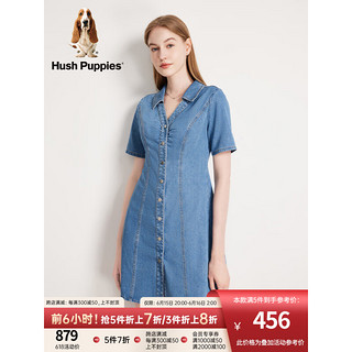 Hush Puppies暇步士女装2023新款修身显瘦收腰V领包臀牛仔连衣裙 186牛仔蓝 XL